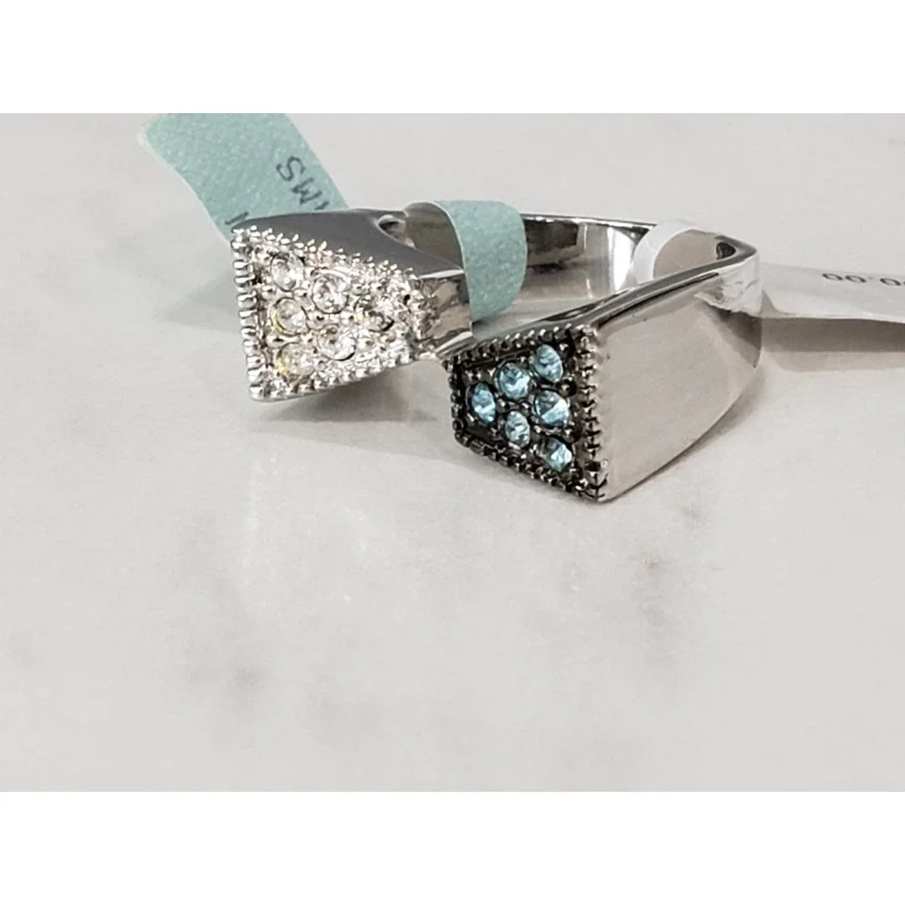 NEW LAUREN G ADAMS bypass blue silver tone geometric art deco trapezoid art deco